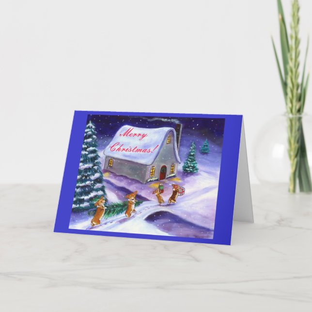 Tarjeta de Navidad del Corgi Galés del Pembroke (Anverso)