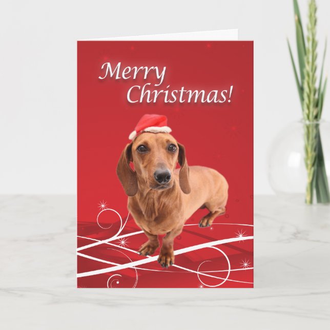 Tarjeta de Navidad del Dachshund (Anverso)