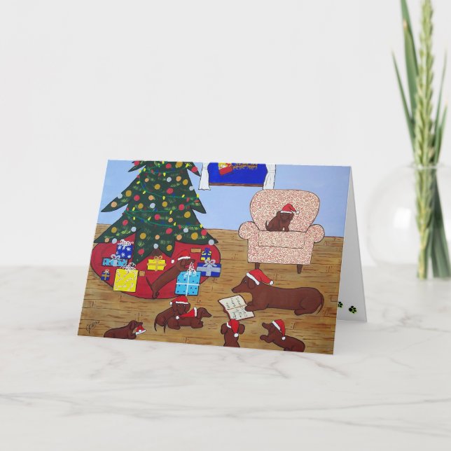 Tarjeta de Navidad del Dachshund (Anverso)