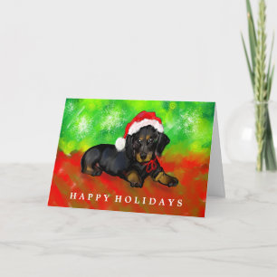 Tarjeta de Navidad del Dachshund - Dachshund negro