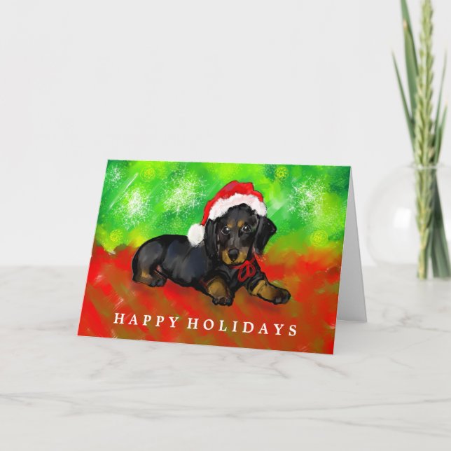 Tarjeta de Navidad del Dachshund - Dachshund negro (Anverso)