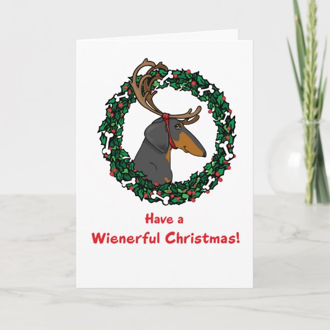Tarjeta de Navidad del Dachshund de Weindeer (Anverso)