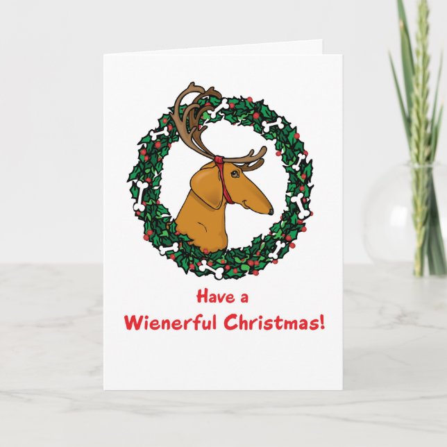 Tarjeta de Navidad del Dachshund de Weindeer (Anverso)