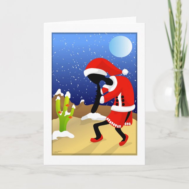 Tarjeta de Navidad del desierto de Santa Kokopelli (Anverso)
