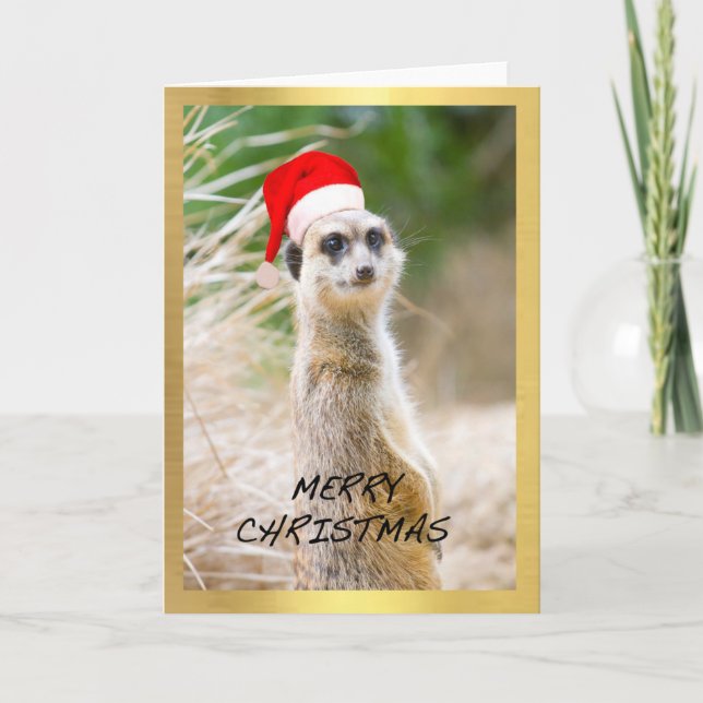 Tarjeta de Navidad del diseño de "Meerkat lindo" (Anverso)