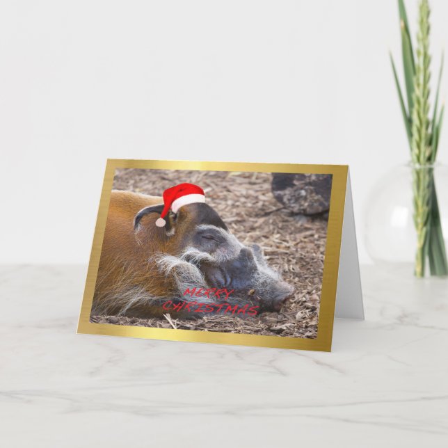 Tarjeta de Navidad del diseño de "Warthog lindo" (Anverso)
