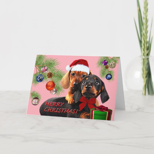 Tarjeta de Navidad del diseño del Dachshund (Anverso)