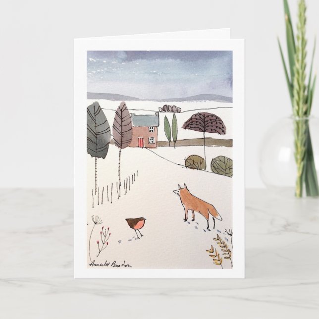 Tarjeta de Navidad del Fox y del petirrojo (Anverso)