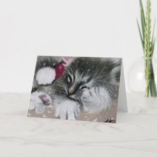 Tarjeta de Navidad del gatito de Santa