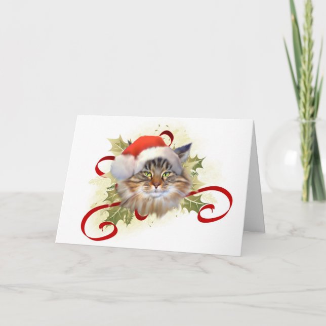 Tarjeta de Navidad del gato de Coon de Maine (Anverso)