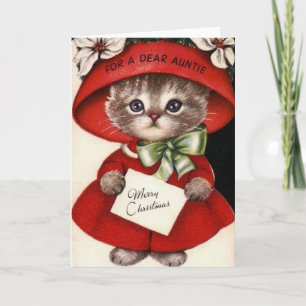 Tarjeta de Navidad del gato del vintage para la