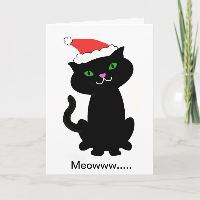 Tarjeta de Navidad del gato negro (Anverso)