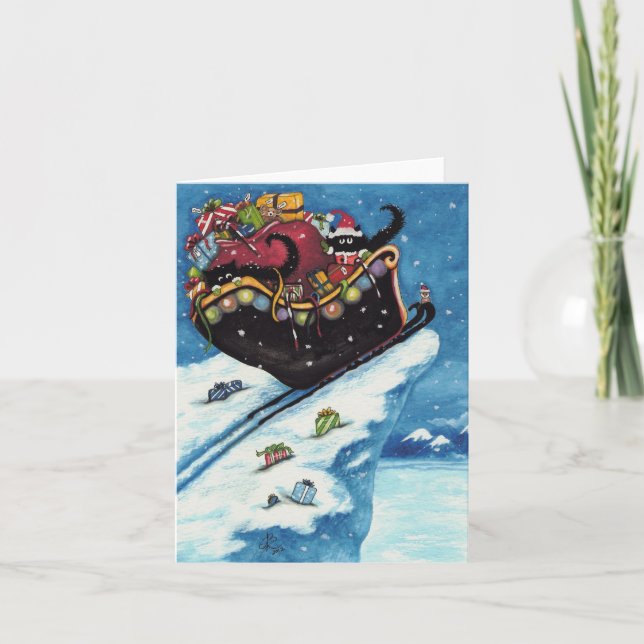 Tarjeta de Navidad del gato negro de la ojeada y (Anverso)