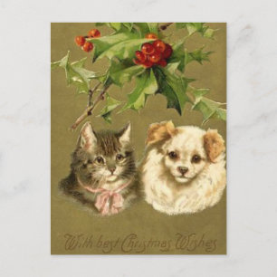 Tarjeta de Navidad del gato y del perro