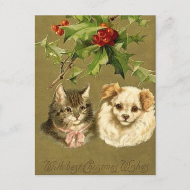 Tarjeta de Navidad del gato y del perro (Anverso)