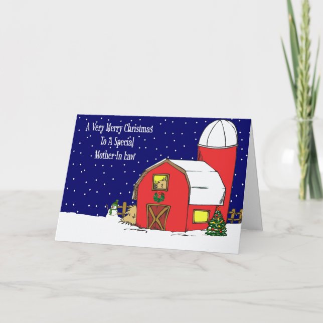 Tarjeta de Navidad del granero de la suegra (Anverso)