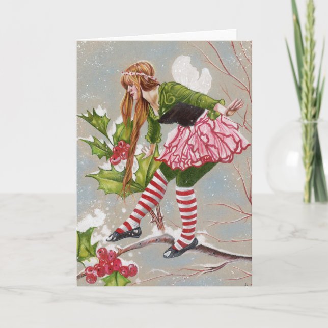Tarjeta de Navidad del hada de la baya de acebo (Anverso)