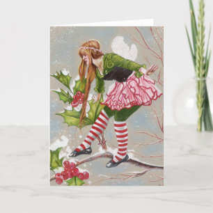 Tarjeta de Navidad del hada de la baya de acebo