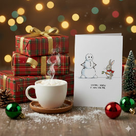 Tarjeta de Navidad del Hombre de Nieve y Conejo Bo