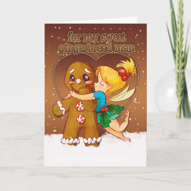 Tarjeta de Navidad del hombre de pan de jengibre y (Anverso)