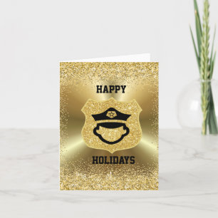 Tarjeta de Navidad del icono de la policía de oro