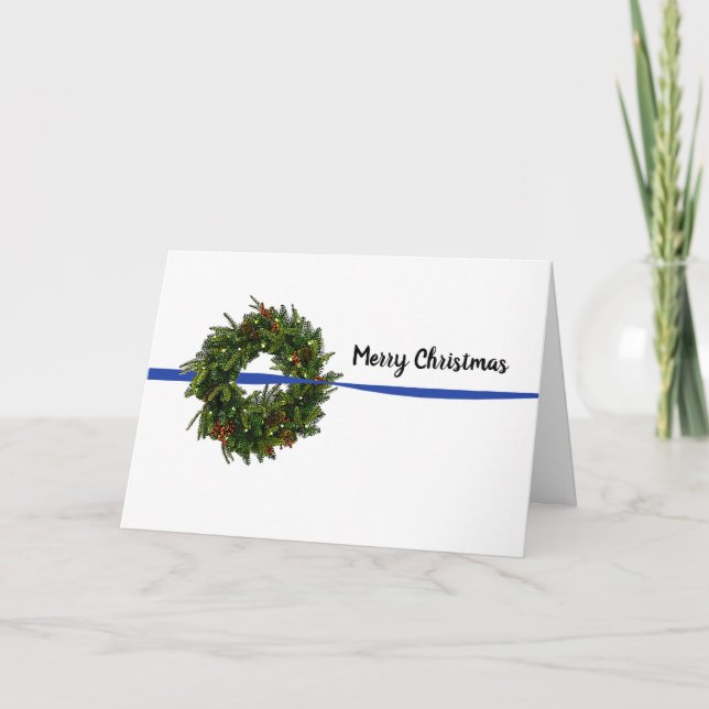 Tarjeta de Navidad del lazo azul delgada (Anverso)