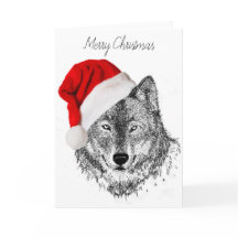 Tarjeta de Navidad del lobo de Santa - espacio en