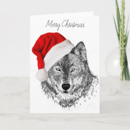 Tarjeta de Navidad del lobo de Santa - espacio en