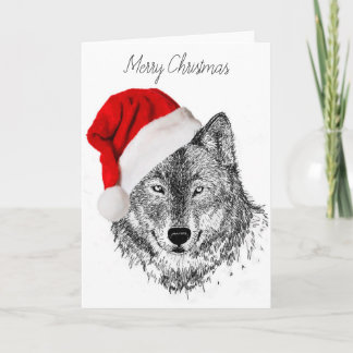 Tarjeta de Navidad del lobo de Santa - espacio en