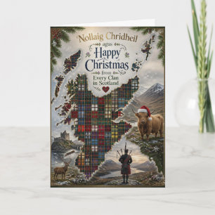 Tarjeta de Navidad del mapa de Escocia en tartán