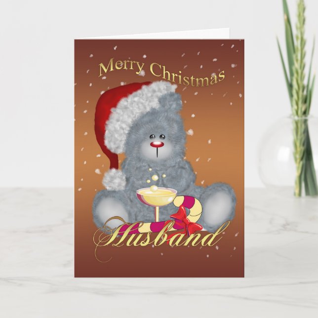 Tarjeta de Navidad del marido - oso de peluche en (Anverso)