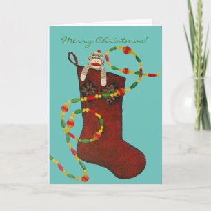 Tarjeta de Navidad del mono del calcetín