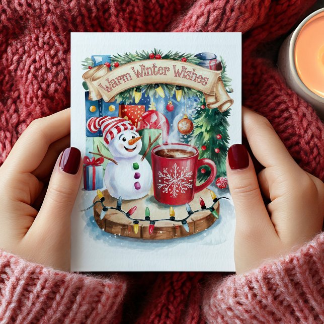 Tarjeta de Navidad del muñeco de nieve con deseos  (Subido por el creador)