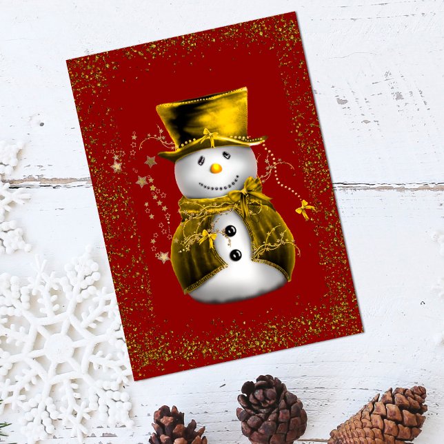 Tarjeta de Navidad del Muñeco de Nieve de Terciope (Golden Velvet Snowman Sparkle Christmas Card by the Olde Christmas Shoppe)