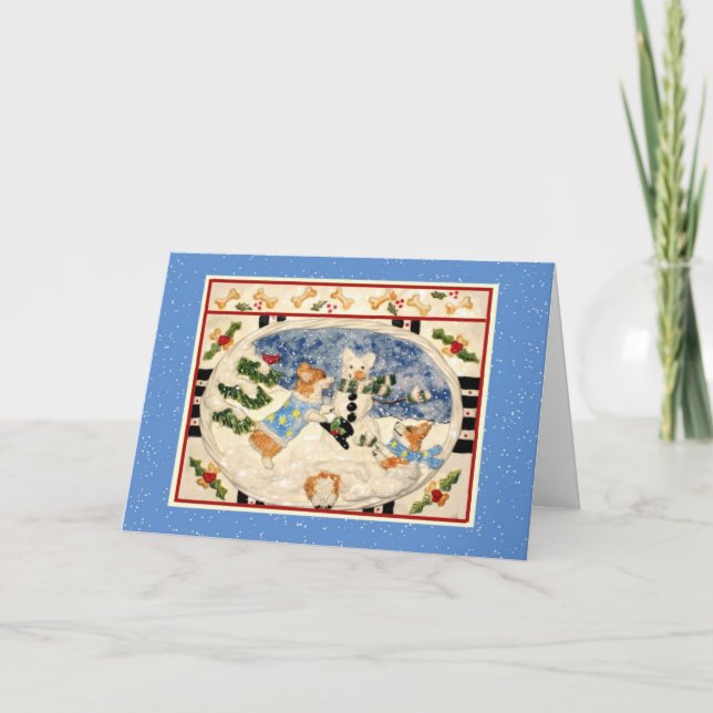 Tarjeta de Navidad del muñeco de nieve del Corgi (Anverso)
