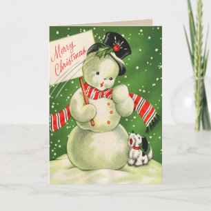Tarjeta de Navidad del muñeco de nieve del vintage