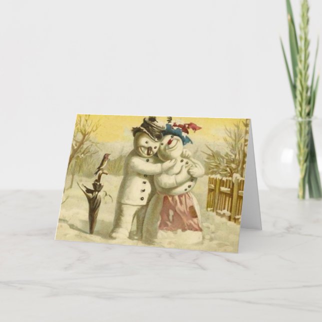 Tarjeta de Navidad del muñeco de nieve y del (Anverso)