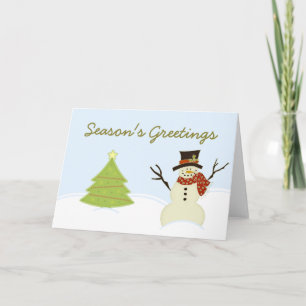 Tarjeta de Navidad del muñeco de nieve y del árbol