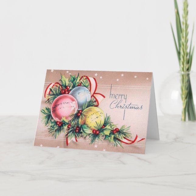Tarjeta de Navidad del ornamento del vintage (Anverso)