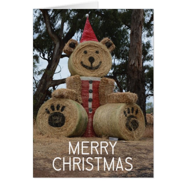Tarjeta de Navidad del oso de la bala de heno (Frente)