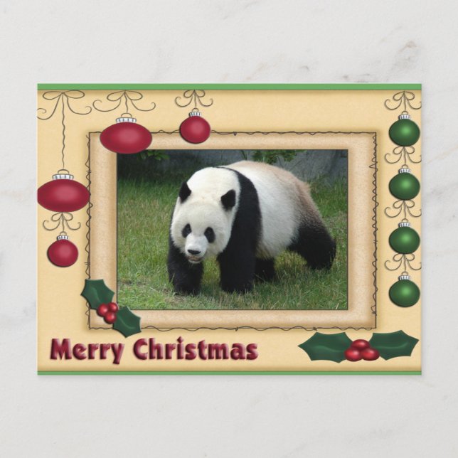 Tarjeta de Navidad del oso de panda gigante y de (Anverso)