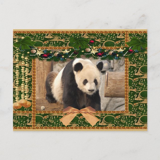 Tarjeta de Navidad del oso de panda gigante y de (Anverso)