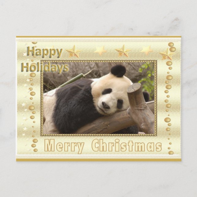 Tarjeta de Navidad del oso de panda gigante y de (Anverso)