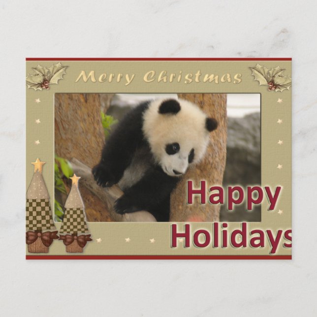 Tarjeta de Navidad del oso de panda gigante y de (Anverso)