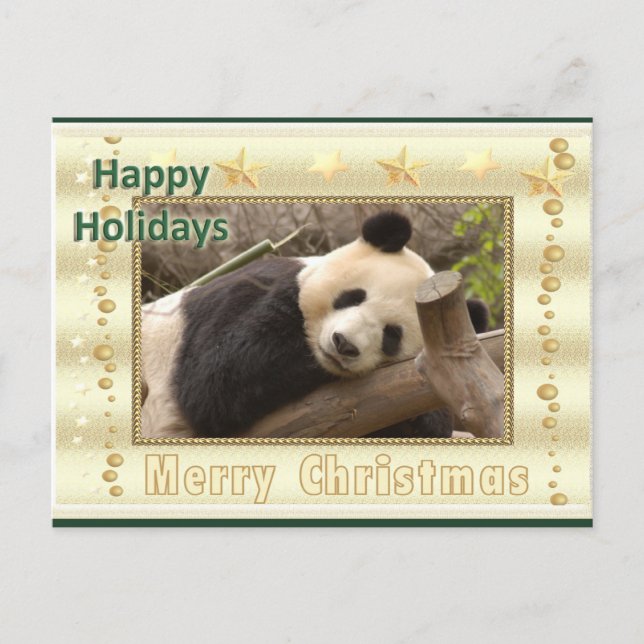 Tarjeta de Navidad del oso de panda gigante y de (Anverso)