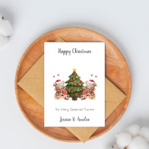 Tarjeta de Navidad del Oso de Peluche del Árbol de
