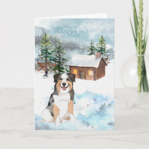Tarjeta de Navidad del Pastor Australiano (Azul)