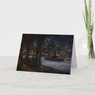 Tarjeta de Navidad del patio del castillo nevado
