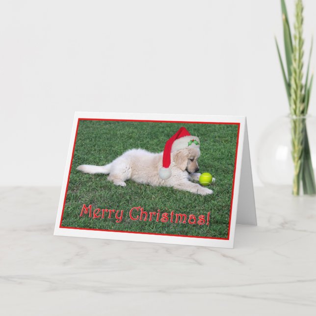 Tarjeta de Navidad del perrito del golden (Anverso)