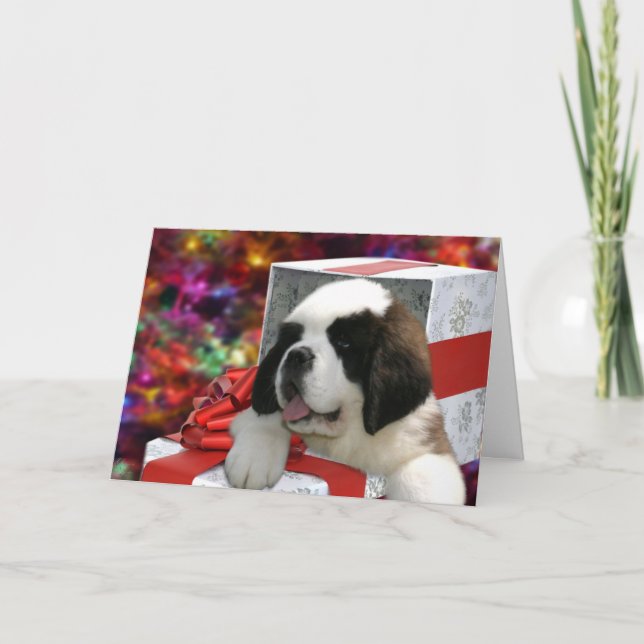 Tarjeta de Navidad del perrito del santo (Anverso)